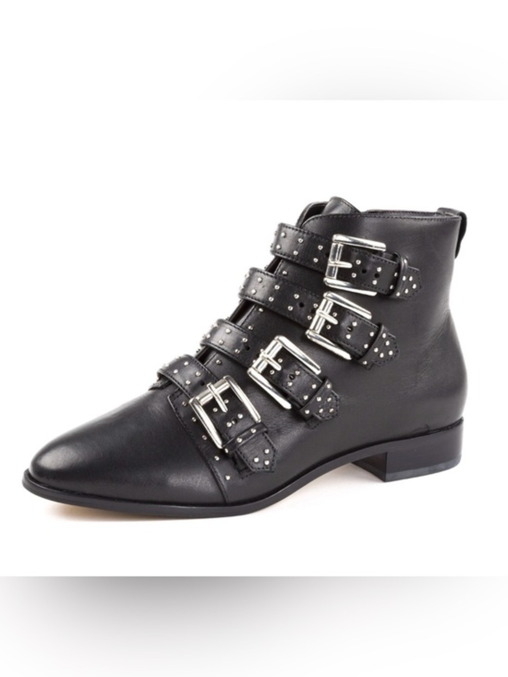 REBECCA MINKOFF Maddox Leather Studded Buckle Moto Booties sz 6.5